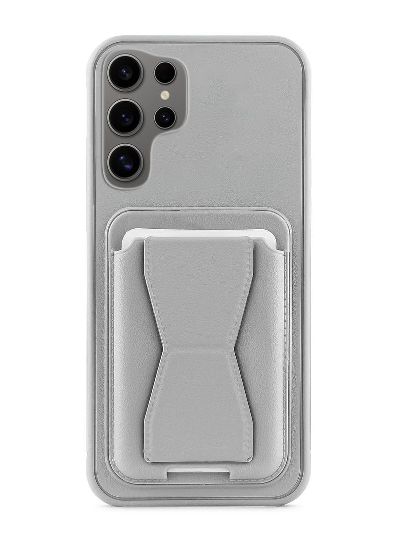 Leather back cover with card wallet Foldable Shockpoof Case compatible with Samsung Galaxy S24ultra (Grey) 