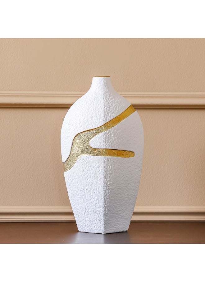 DANUBE HOME Danube Home Mateo Ceramic 2-Tone Rift Vase - 20.5X11.5X37.5 Cm Elegant White & Gold Flower Vase For Home Decor Collection Indoor/Outdoor Decoration Decorative Home Accessories  - Image 1