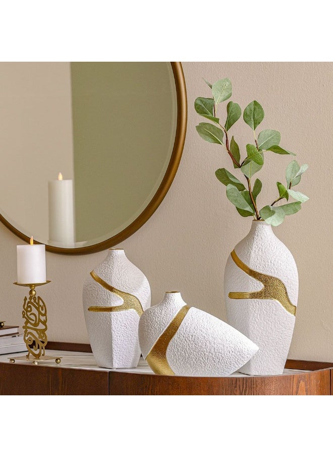 DANUBE HOME Danube Home Mateo Ceramic 2-Tone Rift Vase - 20.5X11.5X37.5 Cm Elegant White & Gold Flower Vase For Home Decor Collection Indoor/Outdoor Decoration Decorative Home Accessories  - Image 3