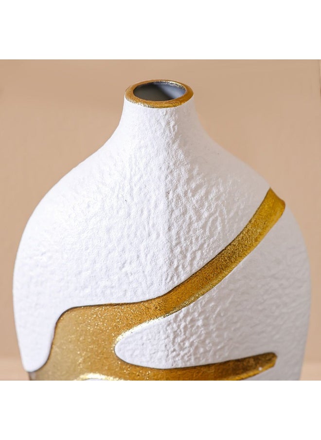 DANUBE HOME Danube Home Mateo Ceramic 2-Tone Rift Vase - 20.5X11.5X37.5 Cm Elegant White & Gold Flower Vase For Home Decor Collection Indoor/Outdoor Decoration Decorative Home Accessories  - Image 2