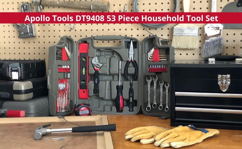 Apollo Tools 53 Piece Home Repair Tool Set with Toolbox Storage Case, Basic Tool Set for General Household Repairs and DIY, Includes Most Useful Hand Tools - Red - Image 2