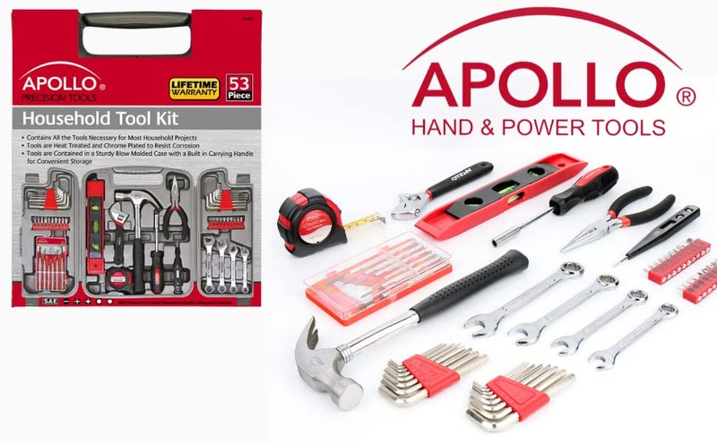 Apollo Tools 53 Piece Home Repair Tool Set with Toolbox Storage Case, Basic Tool Set for General Household Repairs and DIY, Includes Most Useful Hand Tools - Red - Image 5