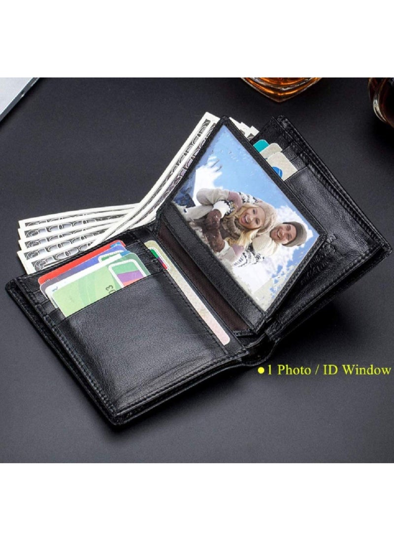 CONTACTS - Men's Genuine Leather Wallet   RFID Blocking Wallet 14 Card Slots  1 ID Window and Large Capacity Can Hold 50 Currency Notes - Image 1