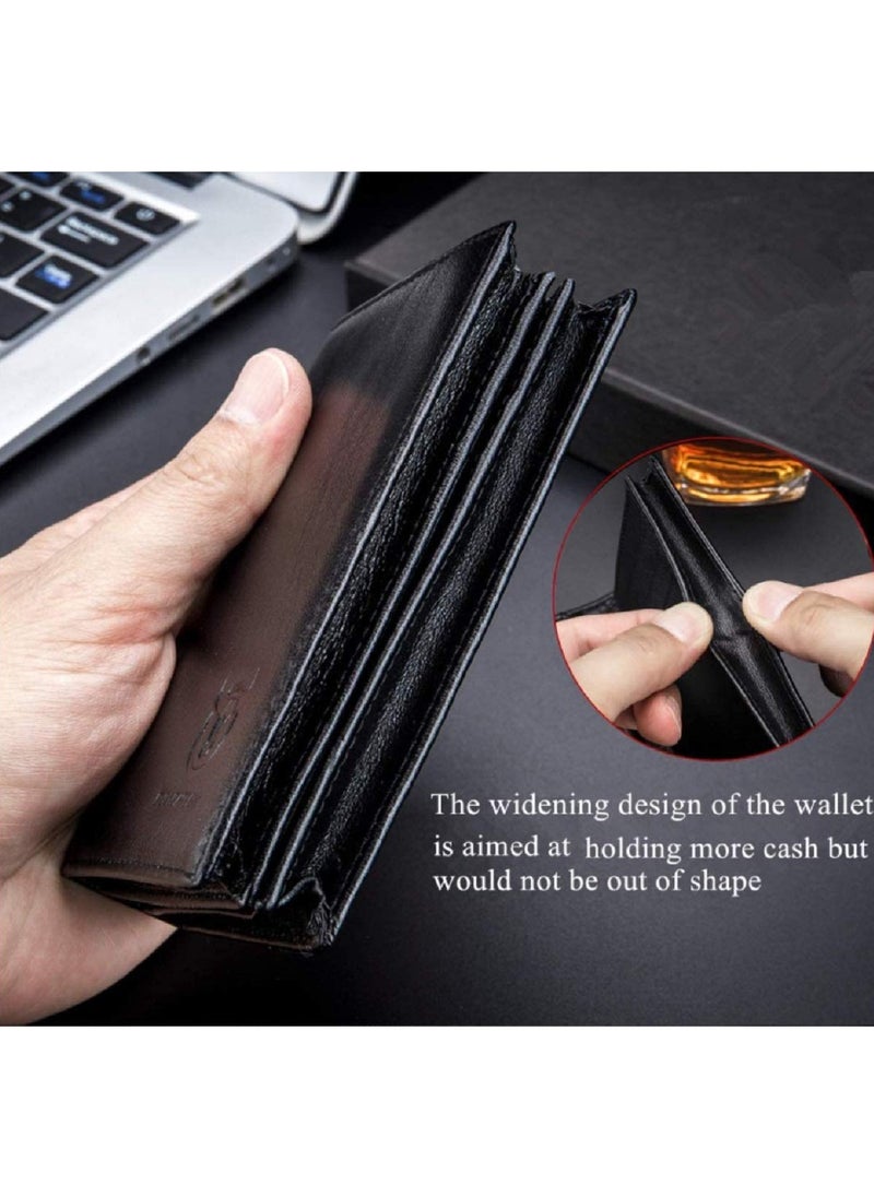 CONTACTS - Men's Genuine Leather Wallet   RFID Blocking Wallet 14 Card Slots  1 ID Window and Large Capacity Can Hold 50 Currency Notes - Image 1