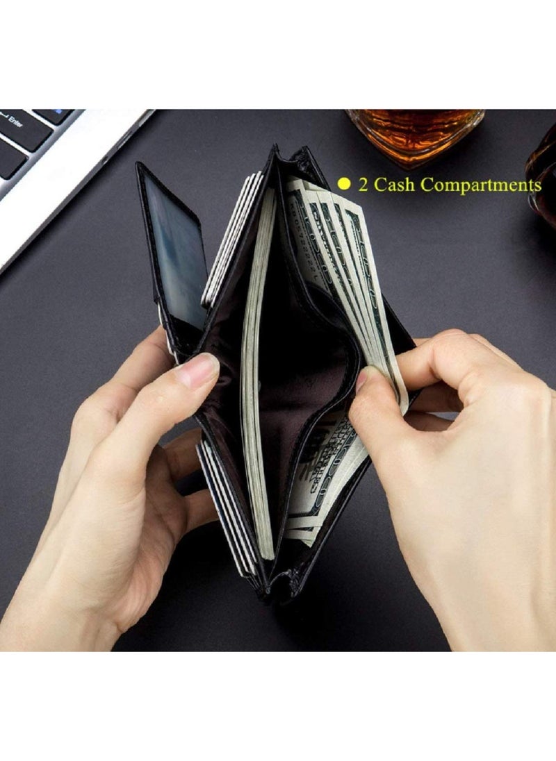 CONTACTS - Men's Genuine Leather Wallet   RFID Blocking Wallet 14 Card Slots  1 ID Window and Large Capacity Can Hold 50 Currency Notes - Image 1