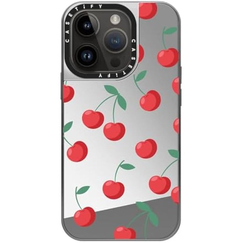Casetify Mirror Case for iPhone 14 Pro Compatible with Magsafe - Cherries - Silver on Silver - Image 3