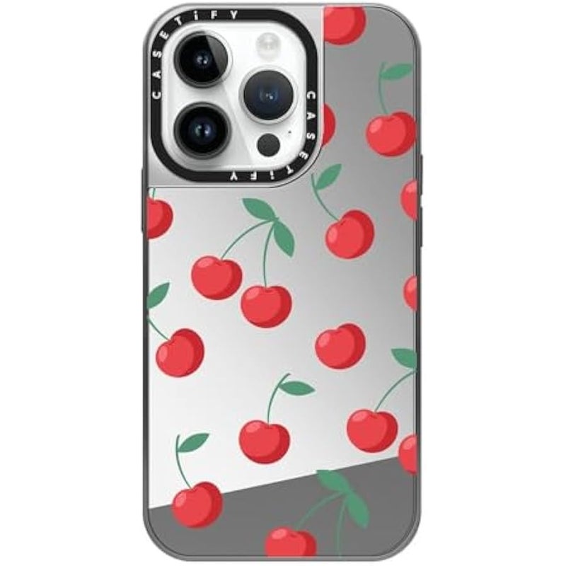 Casetify Mirror Case for iPhone 14 Pro Compatible with Magsafe - Cherries - Silver on Silver - Image 1