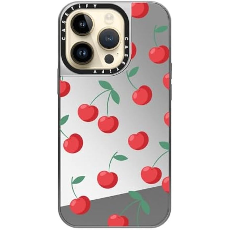 Casetify Mirror Case for iPhone 14 Pro Compatible with Magsafe - Cherries - Silver on Silver - Image 4