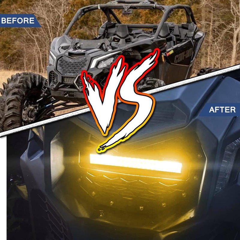 Chelhead Black Steel Grille with 11 INCH Yellow Slim LED Light Bar Combo Beam and Wiring Harness for Can-Am Maverick X3 (2016-2023) - Image 4