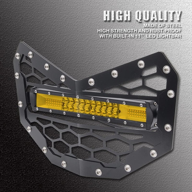 Chelhead Black Steel Grille with 11 INCH Yellow Slim LED Light Bar Combo Beam and Wiring Harness for Can-Am Maverick X3 (2016-2023) - Image 5