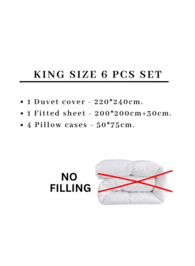 LUNA Home Premium King Size 6 Piece ( 1 Duvet cover - 220*240cm;1 Fitted sheet - 200*200cm+30cm.; 4 Pillow covers - 50*75cm.).bedding set Pinch Flower Design, Solid Nude Beige color. - Image 2