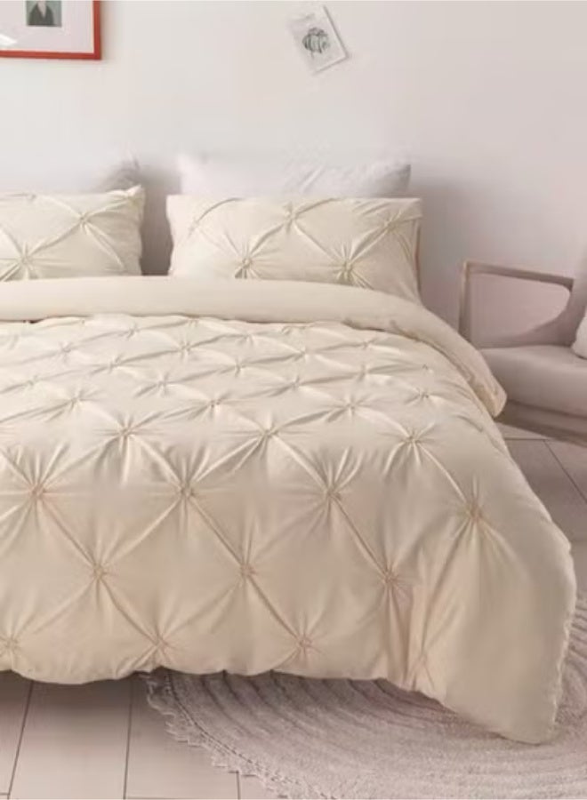 LUNA Home Premium King Size 6 Piece ( 1 Duvet cover - 220*240cm;1 Fitted sheet - 200*200cm+30cm.; 4 Pillow covers - 50*75cm.).bedding set Pinch Flower Design, Solid Nude Beige color. - Image 3