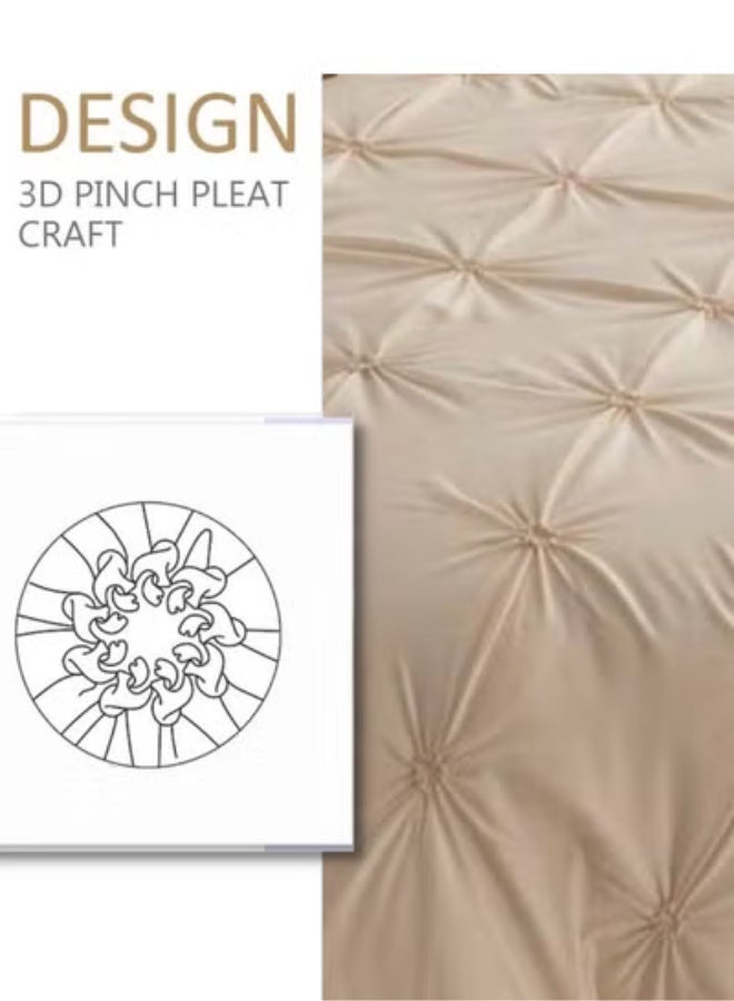 LUNA Home Premium King Size 6 Piece ( 1 Duvet cover - 220*240cm;1 Fitted sheet - 200*200cm+30cm.; 4 Pillow covers - 50*75cm.).bedding set Pinch Flower Design, Solid Nude Beige color. - Image 4