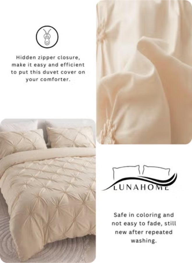 LUNA Home Premium King Size 6 Piece ( 1 Duvet cover - 220*240cm;1 Fitted sheet - 200*200cm+30cm.; 4 Pillow covers - 50*75cm.).bedding set Pinch Flower Design, Solid Nude Beige color. - Image 5
