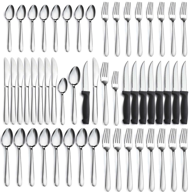Pleafind 48Pieces Silverware Set for 8 Flatware Set with Steak Knives Stainless Steel Cutlery Set Include Forks Spoons and Knives Set Dishwasher Safe Utensil Sets for Home Restaurant
