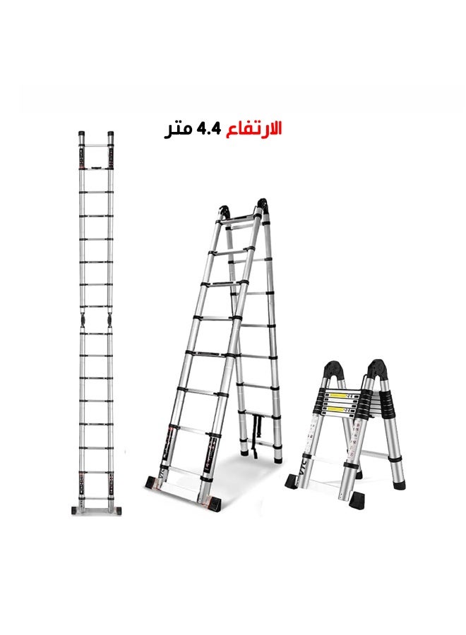 Telescopice folding double sided Aluminium Ladder 4.40 Meter silver - Image 2