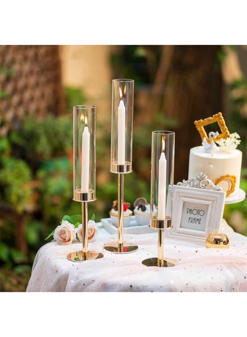 SOLARAE Gold Candle Holders for Candlesticks, Taper Candle Holders with Removable Glass, Tall Brass Candlestick Holders, Long Candle Stand for Wedding, Dinner, Party, Anniversary, Diwali, 3Pcs - Image 2