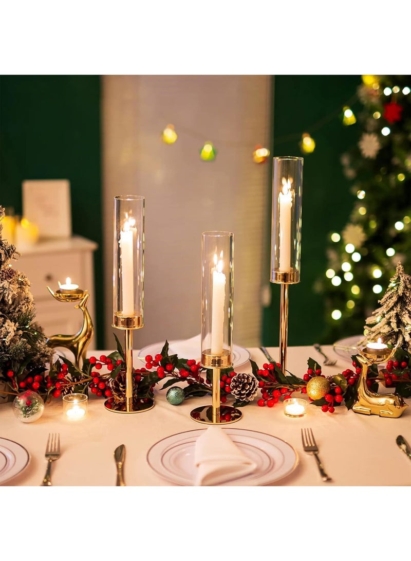 SOLARAE Gold Candle Holders for Candlesticks, Taper Candle Holders with Removable Glass, Tall Brass Candlestick Holders, Long Candle Stand for Wedding, Dinner, Party, Anniversary, Diwali, 3Pcs - Image 5