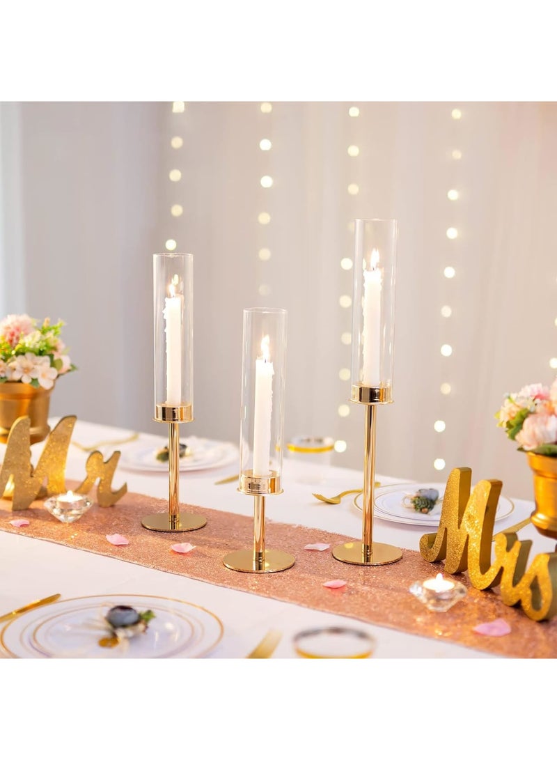 SOLARAE Gold Candle Holders for Candlesticks, Taper Candle Holders with Removable Glass, Tall Brass Candlestick Holders, Long Candle Stand for Wedding, Dinner, Party, Anniversary, Diwali, 3Pcs - Image 3
