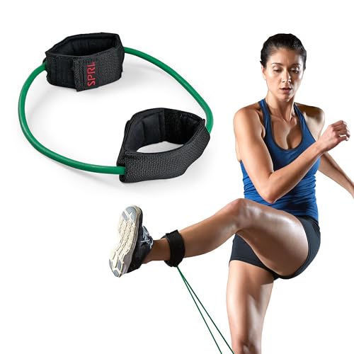 SPRI Xercuff Leg Resistance Band Exercise Cord with Non-Slip Padded Ankle Cuffs, Green, Light - Image 1
