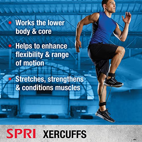 SPRI Xercuff Leg Resistance Band Exercise Cord with Non-Slip Padded Ankle Cuffs, Green, Light - Image 2