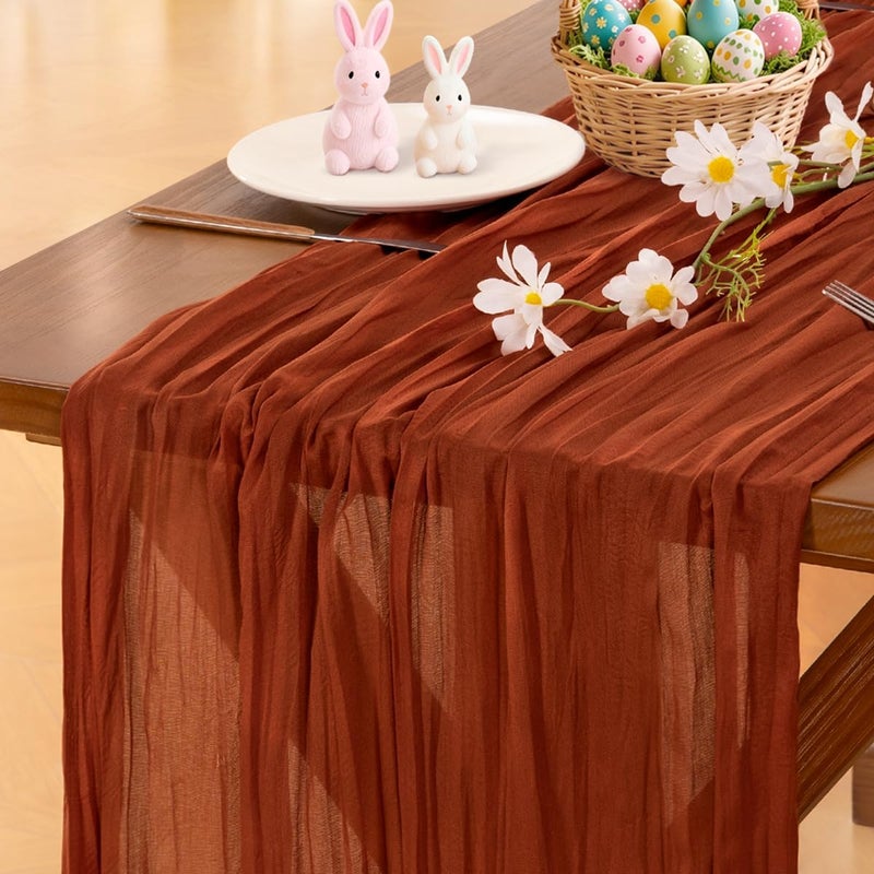 Socomi Terracotta Spirng Easter Cheesecloth Table Runner Boho Rustic Gauze 120 inch 10FT Cheese Cloth Runner for Wedding Party Baby Shower Birthday Home Decor - Image 1