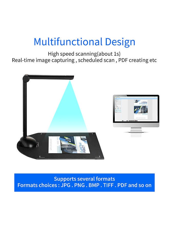 Generic - Document Book Camera Scanner 8 Mega-pixel HD High-Definition A3 Scanning Size with USB Port LED Light OCR Function Compatible with Windows for Classroom Office Library Bank Meeting - Image 1