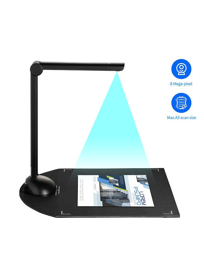 Generic - Document Book Camera Scanner 8 Mega-pixel HD High-Definition A3 Scanning Size with USB Port LED Light OCR Function Compatible with Windows for Classroom Office Library Bank Meeting - Image 1
