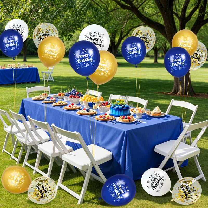 Yoirrat Blue Gold Confetti Birthday Balloons 24Pcs Navy Blue White Gold Happy Birthday Latex Balloons Blue Gold Birthday Party Decorations for Men Women Birthday Baby Shower Party Supplies 12 Inch - Image 2