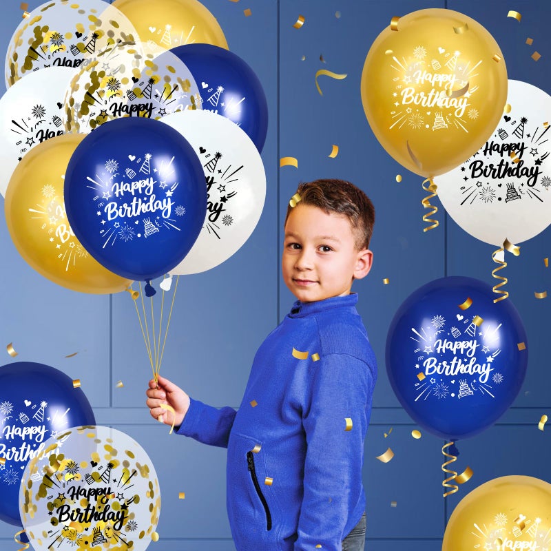 Yoirrat Blue Gold Confetti Birthday Balloons 24Pcs Navy Blue White Gold Happy Birthday Latex Balloons Blue Gold Birthday Party Decorations for Men Women Birthday Baby Shower Party Supplies 12 Inch - Image 4