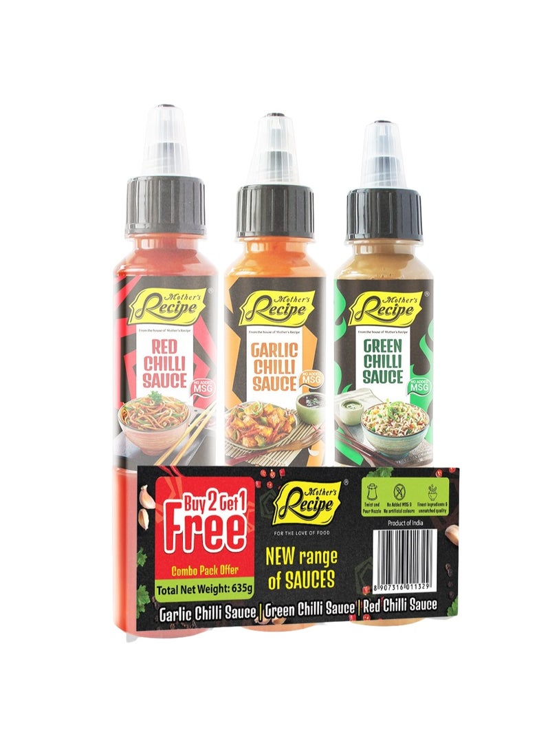 Mothers Recipe Red Chilli Sauce And Garlic Chilli Sauce With Green Chilli Sauce 220g+200g+215g  - Image 2