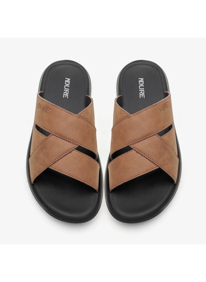 NDURE Men's Cross Strap Slide Sandals, Cushioned Footbed, Casual Open Toe Slip-On - Image 1