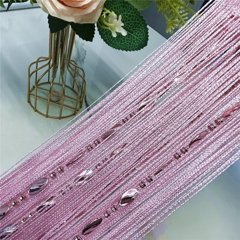 ave split 100cmX200cm Decorative Door String Curtain Beads Wall Panel Fringe Window Room Divider Blind for Wedding Coffee House Restaurant Parts Door Divider Beads Tassel Screen Decoration (pink25) - Image 3
