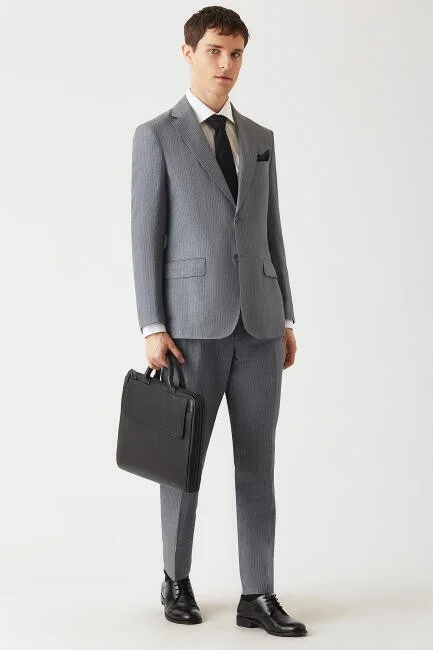 Bisse Men's Mono Collar 2 Button Double Slit Suit GRAY PTK22Y22125_D55