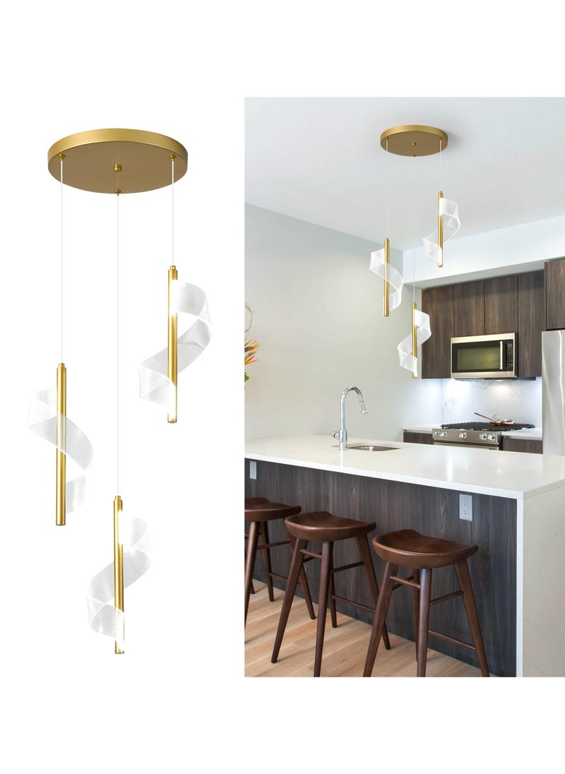 Ganeed Ganeed Modern Ceiling Gold Pendant Light, LED 6000K Cold White 3-Lights Chandeliers, 18W Adjustable Height Semi Flush Mount Hanging Lamp Lighting Fixture for Kitchen Island Dining Table Living Room  - Image 1