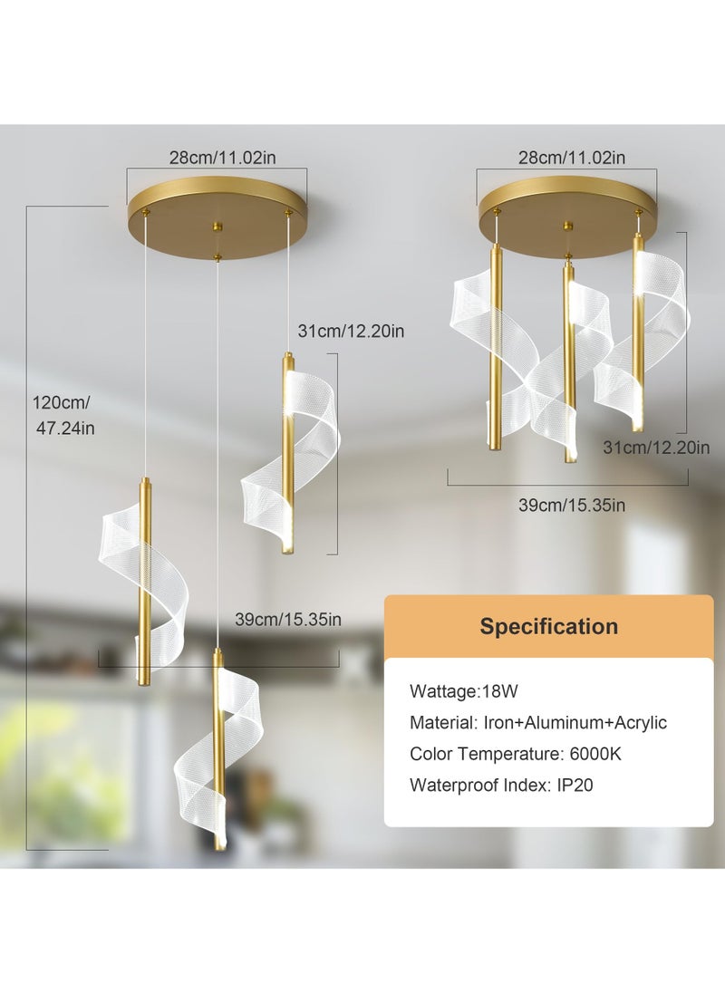 Ganeed Ganeed Modern Ceiling Gold Pendant Light, LED 6000K Cold White 3-Lights Chandeliers, 18W Adjustable Height Semi Flush Mount Hanging Lamp Lighting Fixture for Kitchen Island Dining Table Living Room  - Image 2
