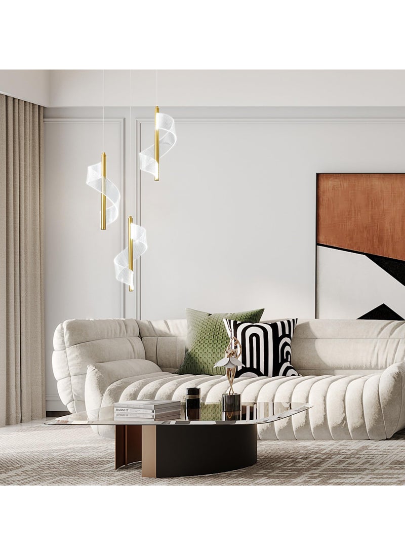 Ganeed Ganeed Modern Ceiling Gold Pendant Light, LED 6000K Cold White 3-Lights Chandeliers, 18W Adjustable Height Semi Flush Mount Hanging Lamp Lighting Fixture for Kitchen Island Dining Table Living Room  - Image 5