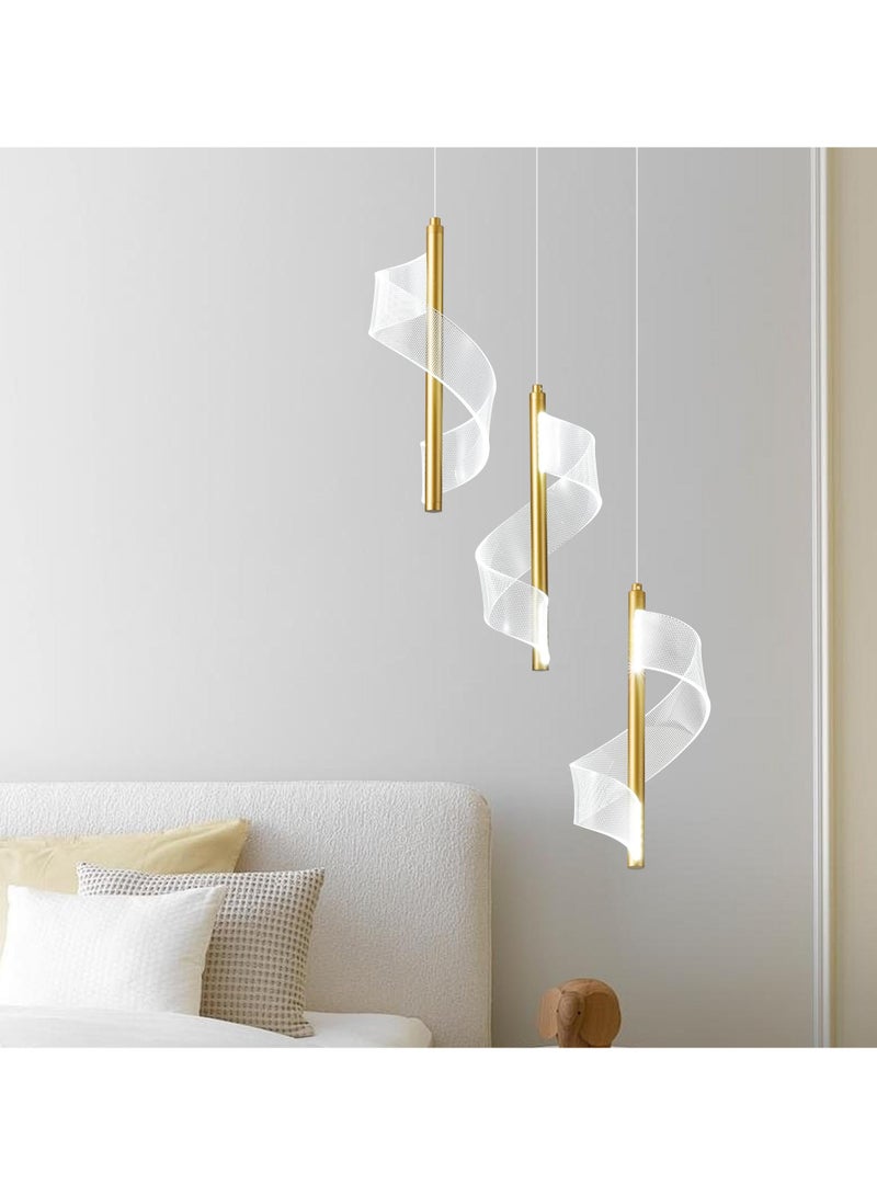 Ganeed Modern Ceiling Gold Pendant Light, LED 6000K Cold White 3-Lights Chandeliers, 18W Adjustable Height Semi Flush Mount Hanging Lamp Lighting Fixture for Kitchen Island Dining Table Living Room