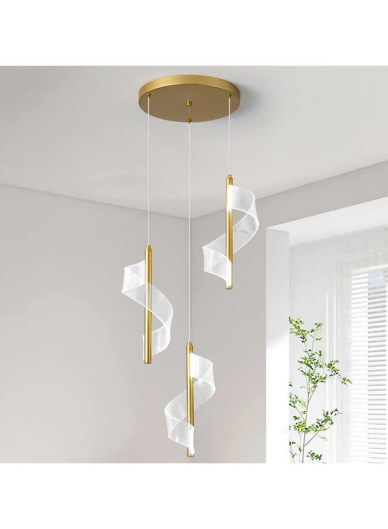 Ganeed Modern Ceiling Gold Pendant Light, LED 6000K Cold White 3-Lights Chandeliers, 18W Adjustable Height Semi Flush Mount Hanging Lamp Lighting Fixture for Kitchen Island Dining Table Living Room