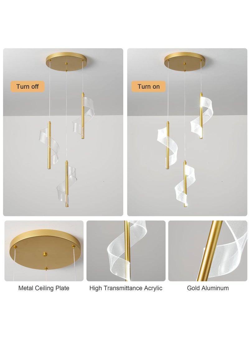 Ganeed Ganeed Modern Ceiling Gold Pendant Light, LED 6000K Cold White 3-Lights Chandeliers, 18W Adjustable Height Semi Flush Mount Hanging Lamp Lighting Fixture for Kitchen Island Dining Table Living Room  - Image 4
