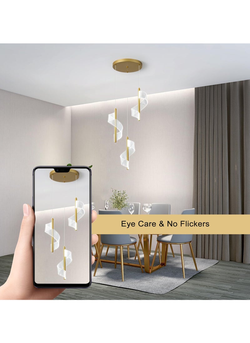 Ganeed Ganeed Modern Ceiling Gold Pendant Light, LED 6000K Cold White 3-Lights Chandeliers, 18W Adjustable Height Semi Flush Mount Hanging Lamp Lighting Fixture for Kitchen Island Dining Table Living Room  - Image 3
