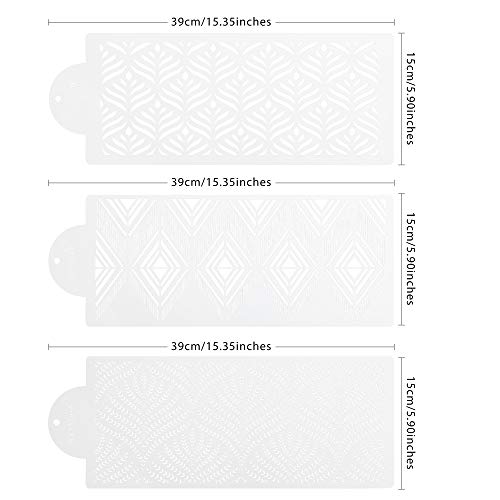 FVVMEED 3 Pieces Cake Decorating Templates Powdered Sugar Sieve Template Set Wedding Cake Decorative Flower Edge Molding Baking Tool,Cake Lace Decoration Stencils Food Grade Plastic Stencils Molds - Image 3