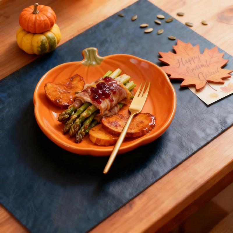 DOLOPL Placemats Set of 6 Reversible Dual-Color Table Placemats â€“ Heat Resistant Wipeable & Washable Place Mats, Luxury Faux Leather Table Mats for Vintage Dining Table Decor (Camel & Navy Blue) - Image 2