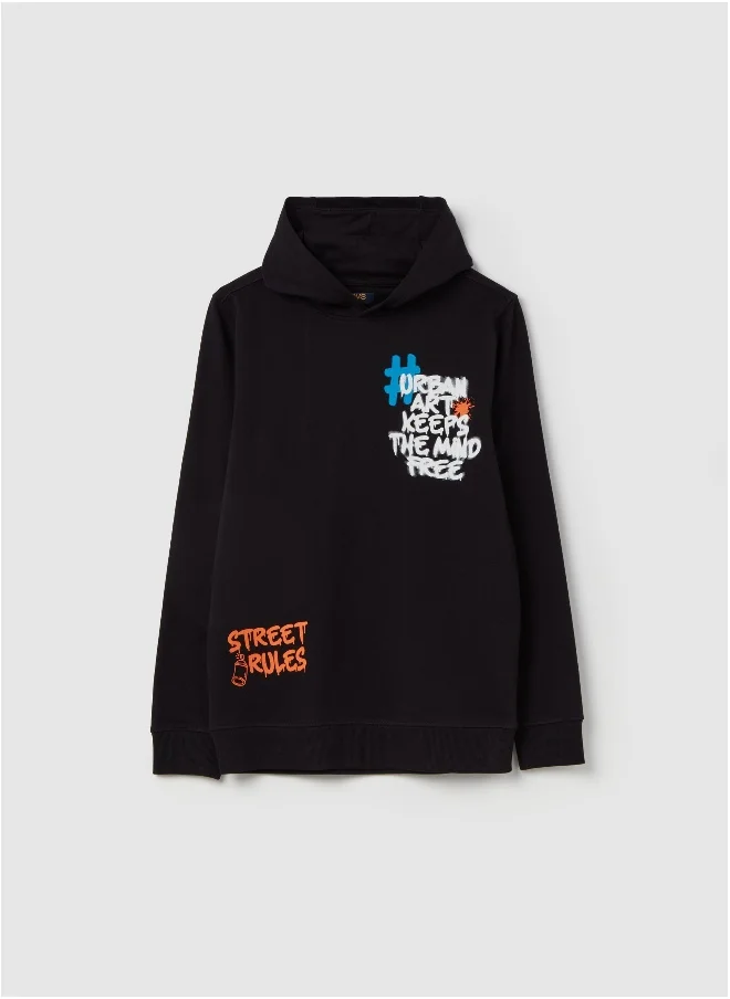 Ovs French terry sweatshirt with hood and print