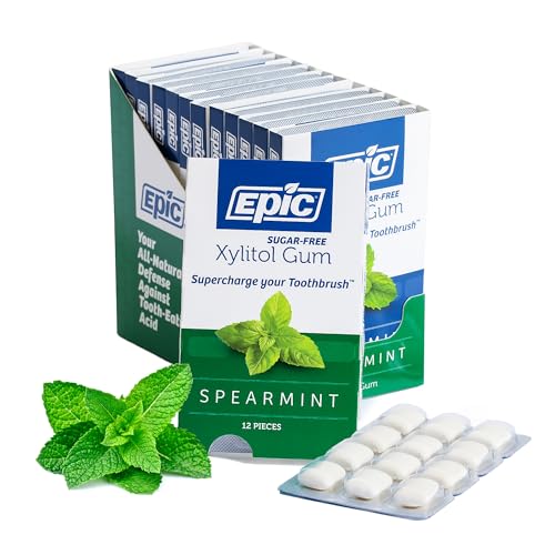 Epic 100 Xylitol Spearmint Chewing Gum  Sugar Free Aspartame Free Dental Gum  Supports Oral Health  Fresh Breath  12 Pieces Pack of 12 - Image 1