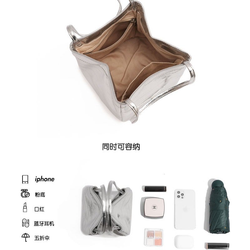 Women's Bag New Niche Genuine Leather Shoulder Small Square Bag Korean Style Simple Top Layer Cowhide Handbag High-grade Bucket Bag - Image 5