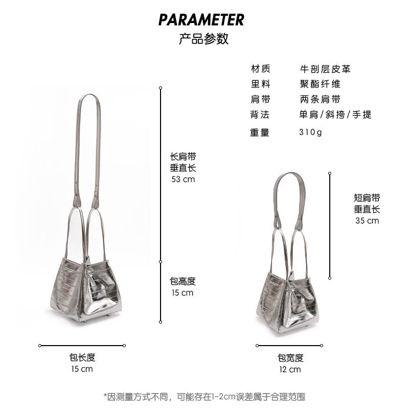Women's Bag New Niche Genuine Leather Shoulder Small Square Bag Korean Style Simple Top Layer Cowhide Handbag High-grade Bucket Bag - Image 4