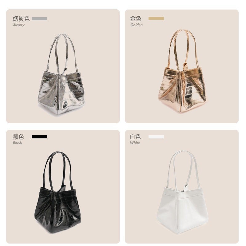 Women's Bag New Niche Genuine Leather Shoulder Small Square Bag Korean Style Simple Top Layer Cowhide Handbag High-grade Bucket Bag - Image 3