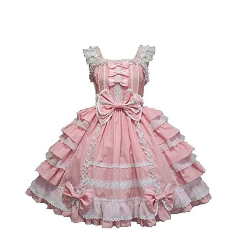 Smiling Angel Girls Sweet Lolita Dress Princess Lace Court Skirts Cosplay Costumes (XXX-L, Pink)