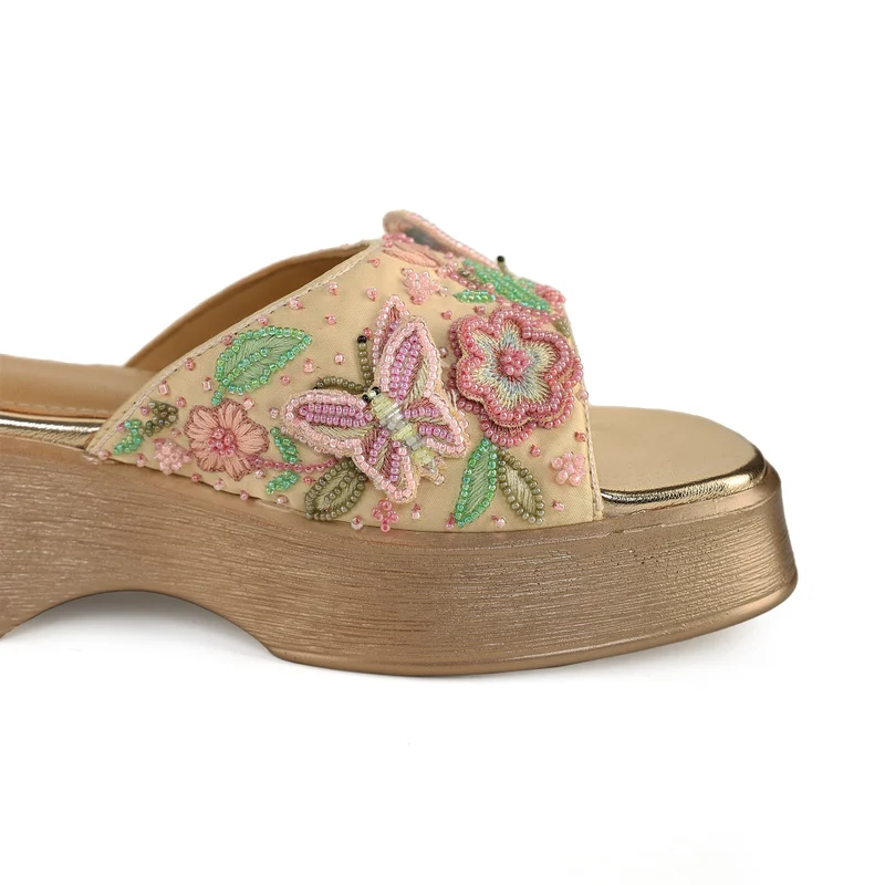 Anaar Anaar Vanessa Rose Gold Satin Embellished Open Sandals – Bridal & Occasion Wear